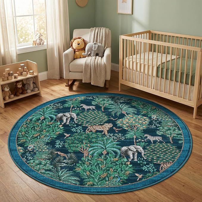 GarveeHome Jungle Round Washable Rugs 6ft Non-Slip Soft Round Rug - Image 3