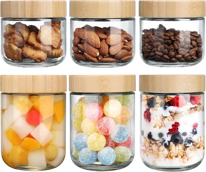 OcePor 6 Pack Glass Jars with Bamboo Lids, Over Night Oats Container with by OcePor
