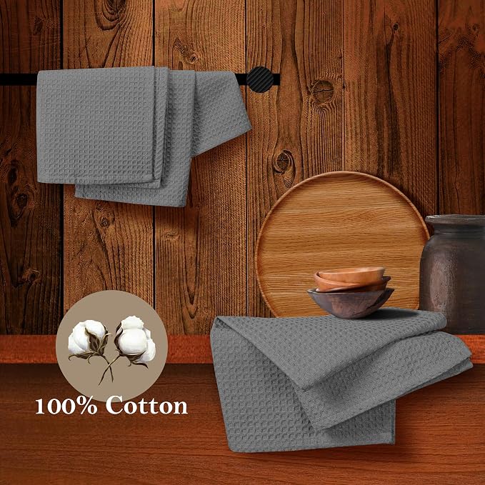 Grey Waffle Dishcloths, 12x12 Inch, 100% Cotton, and Quick Drying - Image 4