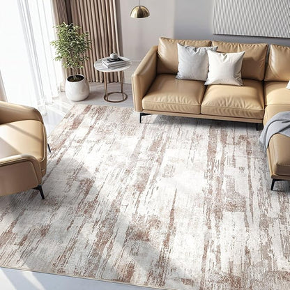 Abstract Living Room Rug 6x9 - Modern Washable Soft Thin Area Rug for Living Room Bedroom Under Dining Table - Neutral Indoor Floor Rug Carpets for Home Office Playroom Nursery - Light Brown