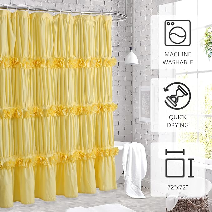 Bright Yellow Shower Curtain, Vintage Handcrafted Bow Tie Bath Curtain - Image 5