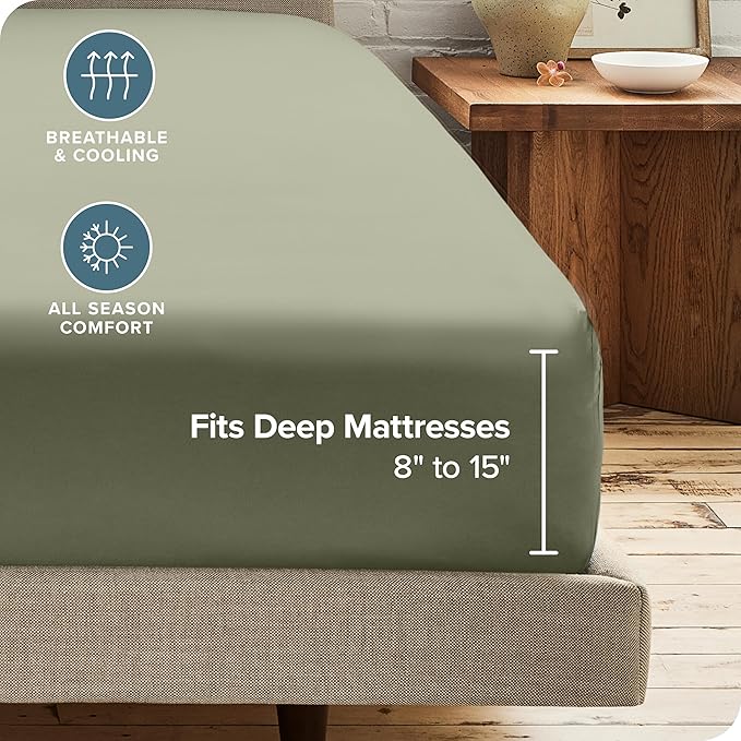 Bare Home 2-Pack Fitted Bottom Sheets Split King - Premium 1800 Ultra-Soft Wrinkle Resistant Microfiber - Deep Pocket - 4 Twin XL Fitted Sheets (Split King, Sage)
