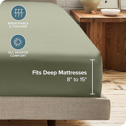 Bare Home 2-Pack Fitted Bottom Sheets Split King - Premium 1800 Ultra-Soft Wrinkle Resistant Microfiber - Deep Pocket - 4 Twin XL Fitted Sheets (Split King, Sage)