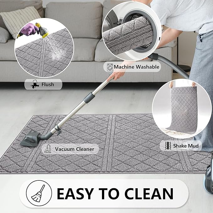 REFETONE Indoor Doormat, Front Back Door Mat 32"x48" Absorbent Rubber Backing - Image 6