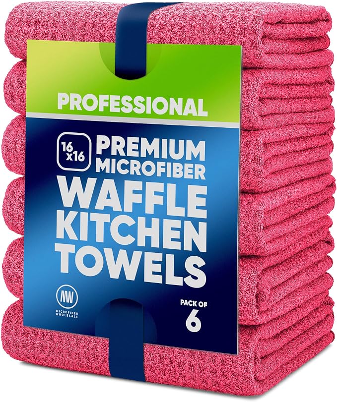 Kitchen Towels - Microfiber Waffle Weave Towels | Absorbent, No Lint, Commercial by MicrofiberWholesale