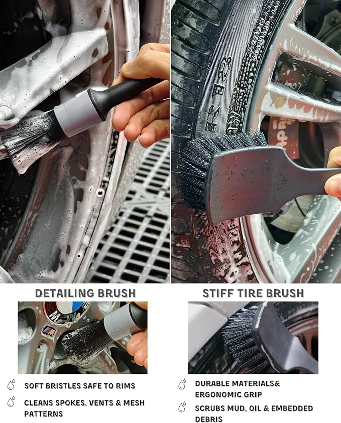 7PCS Pro-Grade Wheel Cleaning Kit: Long Handle Soft Wheel Brushes, Detailing - Image 6