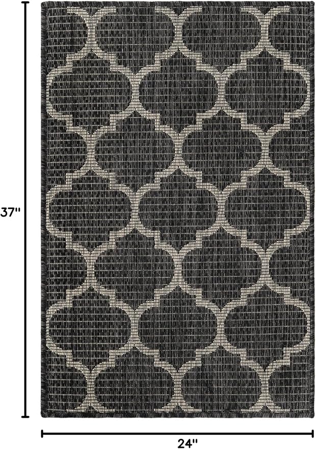 Unique Loom Outdoor Trellis Collection Area Rug - Trellis (Rectangular 2' 0" x 3' 1", Black/ Ivory)