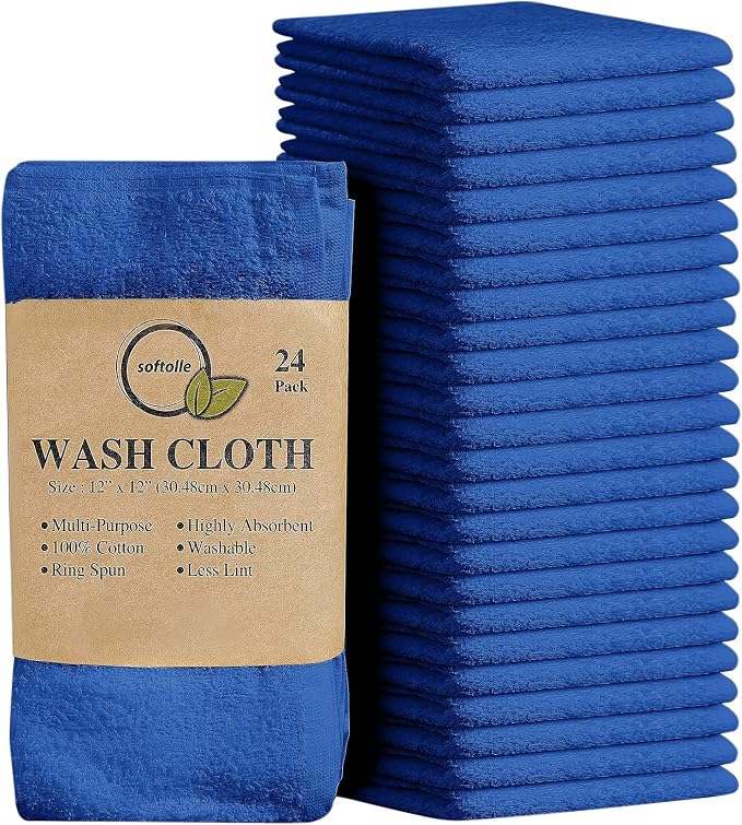 Softolle 100% Cotton Washcloths 24 Pack Soft, Highly Absorbent Washcloth by Softolle