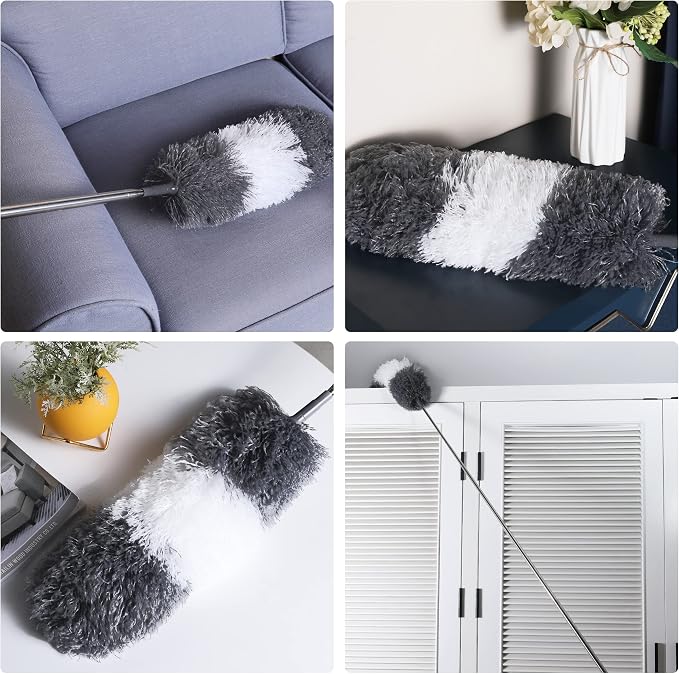 BOOMJOY Microfiber Feather and Cobweb Duster Set, Bendable Head and 100 inches - Image 5
