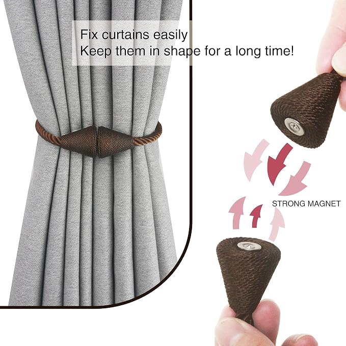 4 Pack Magnetic Curtain Tiebacks Rope Modern Handmade Curtain Tie Backs - Image 2