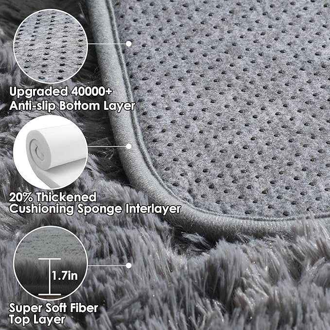 ONASAR Grey 6x9 Area Rugs for Living Room, Gray Large Fluffy Shag Rug for Bedroom, Washable Ultra Soft Plush Big Indoor Floor Carpet for Kids Girls Boys Baby Teen Dorm Nursery Home Decor Aesthetic