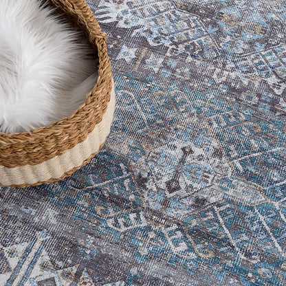 Bloom Rugs Washable 8' x 10' Rug - Slate Gray/Blue Traditional Area Rug for Living Room, Bedroom, Dining Room, and Kitchen - Exact Size: 8' x 10'