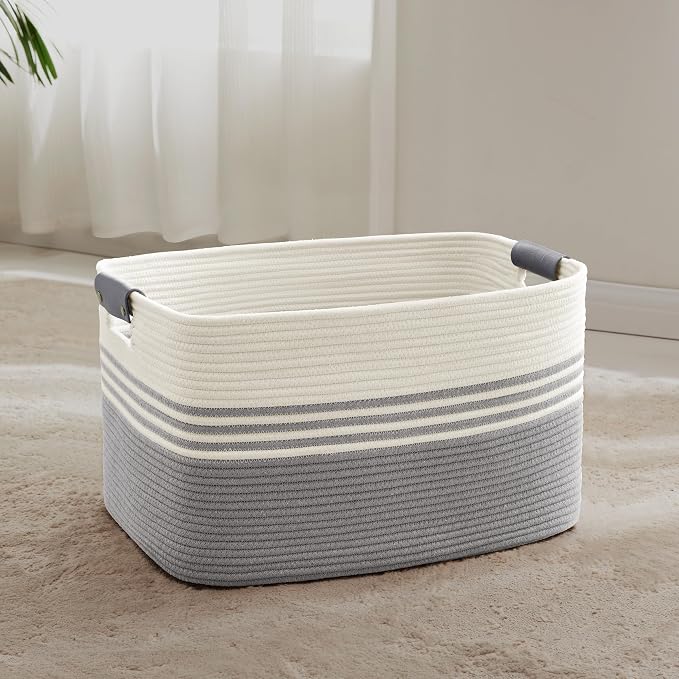 72L Large Laundry Basket with Leather Handles by ELEVATEDELEGANCETIMELESSSTYLE