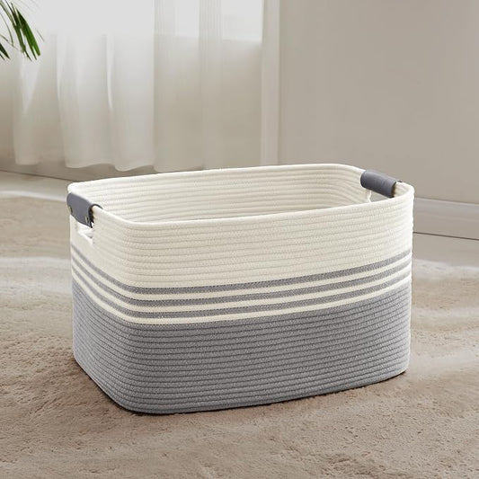 72L Large Laundry Basket with Leather Handles by ELEVATEDELEGANCETIMELESSSTYLE