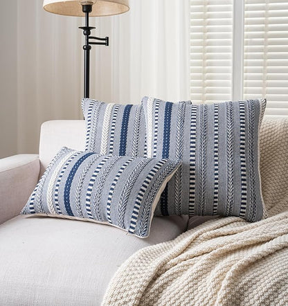Boho Throw Pillow Covers 12x20 Inch Set of 2, Farmhouse Decorative Couch Pillow Cases, Navy Blue Accent Pillows of Bed, Sofa Bedroom Living Room Home Decor Cushion Cover