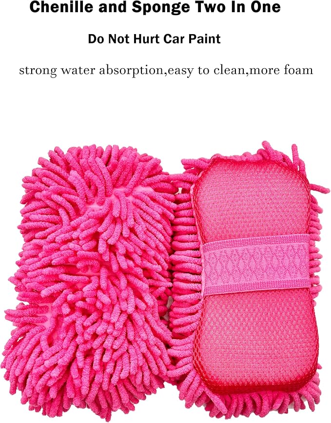 Microfiber Car Wash Sponge-Non-Scratch Wash Mitt-Two Sided Chenille Microfiber - Image 2
