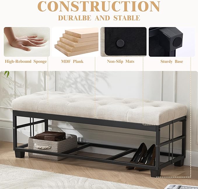 43’’ Storage Ottoman Bench, Linen Entryway Benches Load up to 660 Lb, Modern - Image 5