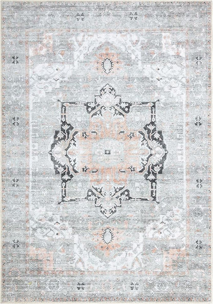 Bloom Rugs Washable Non-Slip 5' x 7' Rug - Gray/Coral Pink Traditional Area Rug for Living Room, Bedroom, Dining Room, and Kitchen - Exact Size: 5' x 7'