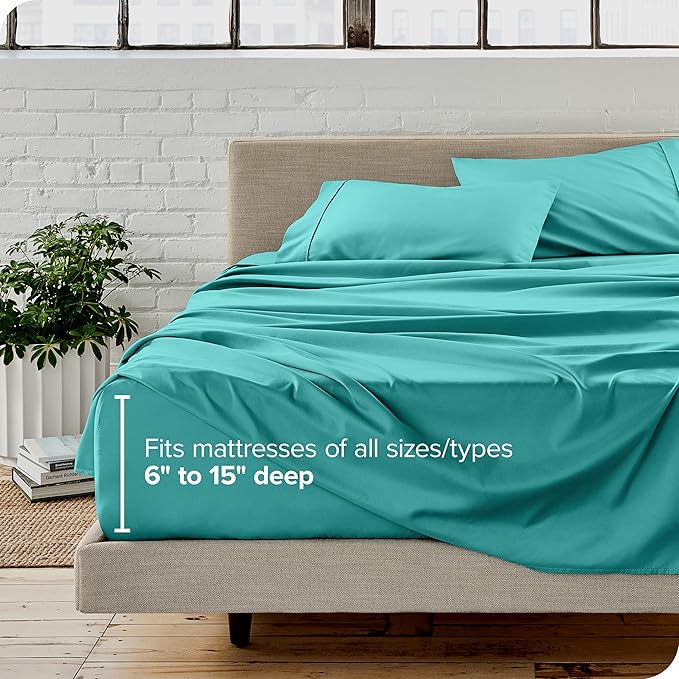 Bare Home Full XL Sheet Set - Luxury 1800 Ultra-Soft Microfiber Full Extra Long Bed Sheets - Double Brushed - Deep Pockets - Easy Fit - 4 Piece Set - Bedding Sheets & Pillowcases (Full XL, Turquoise)