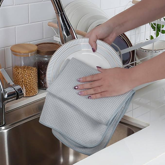 POLYTE Premium Microfiber Kitchen Dish Hand Towel Waffle Weave 12 Pack - Image 3