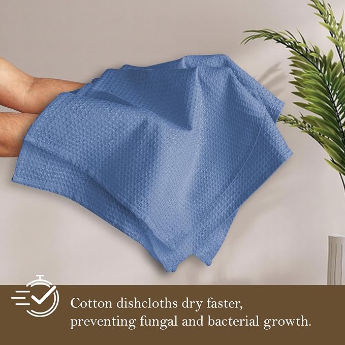 Sky Blue Waffle Dishcloths, 12x12 Inch, 100% Cotton, Quick Drying, Machine - Image 3