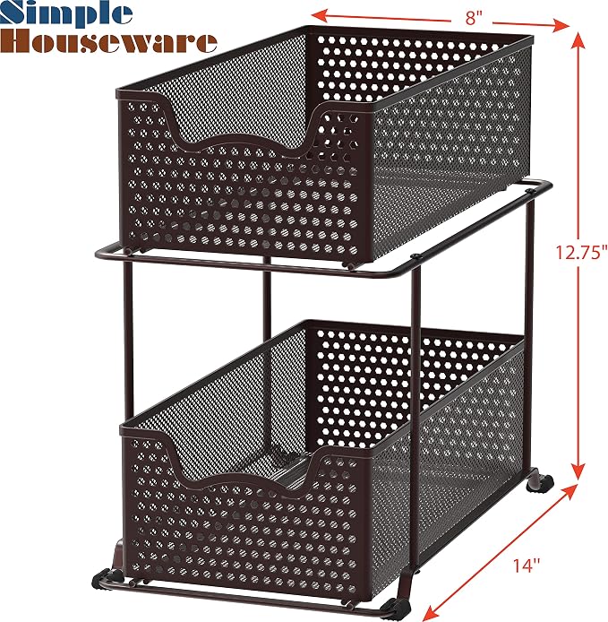 SIMPLE HOUSEWARE 2 Tier Sliding Cabinet Basket Organizer Drawer - Image 3