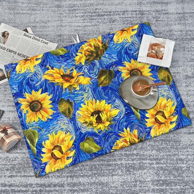Starry Night Sunflower Blue Dish Drying Mat - Image 8