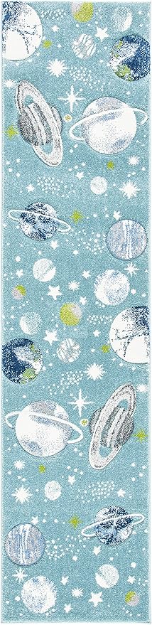 SAFAVIEH Carousel Kids Collection Runner Rug - 2'3" x 12', Teal & Ivory, Non-Shedding & Easy Care, Ideal for High Traffic Areas for Boys & Girls in Playroom, Nursery, Bedroom (CRK103J)