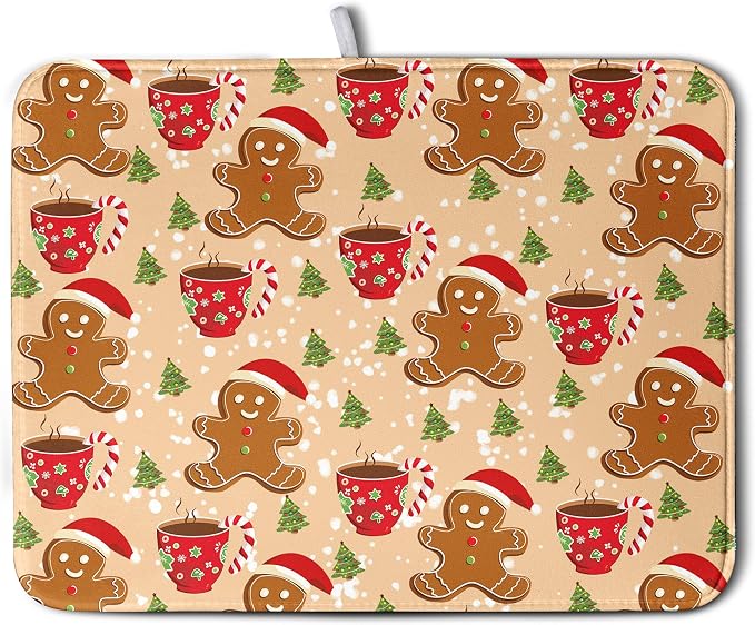 Cute Gingerbread Man Xmas Dish Drying Mat, Absorbent Dish Pad, 18x24 inch by Wnoesat