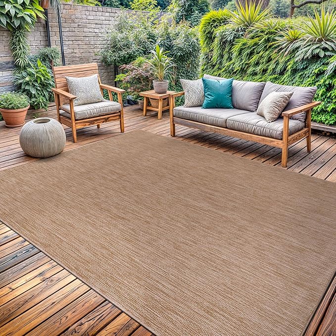 Washable Indoor Outdoor Rug 8x10 Weather Resistant Area Rugs Modern Solid Jute Rug for Porch Deck Balcony Backyard Patio Outside Carpet (8 X 10 Jute Beige)