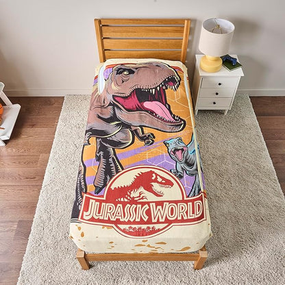 ZippySack Twin Bed Zip-Up Bedding – Super Soft Fleece Fitted Blanket with Side Pocket & Durable Zipper – Easy Bed-Making for Kids (Jurassic)