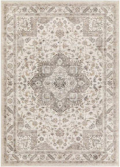 Vintage Living Room Area Rug 7x9 - Large Soft Washable Oriental Traditional Distressed Farmhouse Rugs for Bedroom - Indoor Floor Accent Carpet for Home Office House Decor - Light Brown