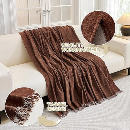 MYSKY HOME Sofa Covers for 2 Cushion Dogs - Boho Textured Soft Washable Decorative Couch Covers with Tassels, 71"x118", Chocolate