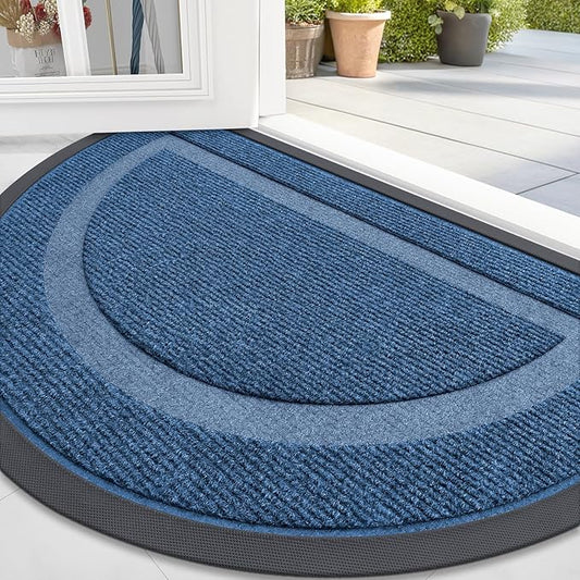 OLANLY Half Circle Door Mat Indoor Outdoor Entrance Welcome, Waterproof All-Season, All-Weather Doormat, Sturdy Natural Rubber, Low Profile, Easy Clean Patio Porch Entryway Mat, 47x32, Light Blue