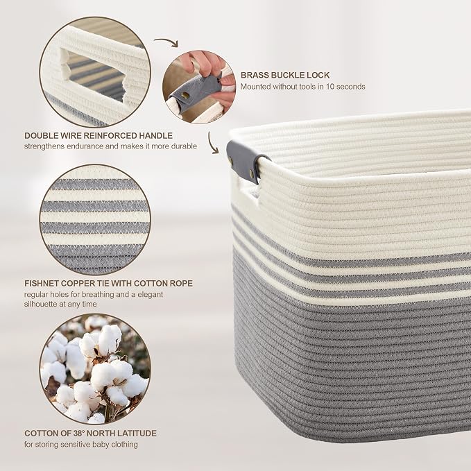 45L Small Laundry Basket with Leather Handles - Image 5