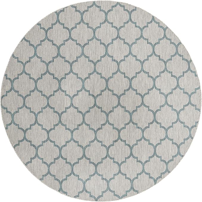 Unique Loom Outdoor Trellis Collection Area Rug - Trellis (Round 10' 8" x 10' 8", Gray/ Ivory)
