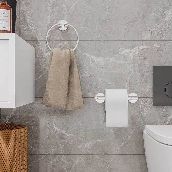 Polished Finish Toilet Paper Holder & Towel Ring SUS304 Stainless Steel 2pc - Image 5