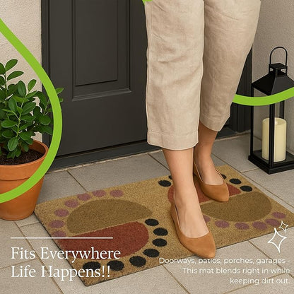 Coir Door Mats 17" X 30", Non-Slip Sturdy, PVC Backed Heavy Duty, Easy to Clean, Ideal for Door Entrance, Patio, Porch, Backyard, Garages, The Geo Circles
