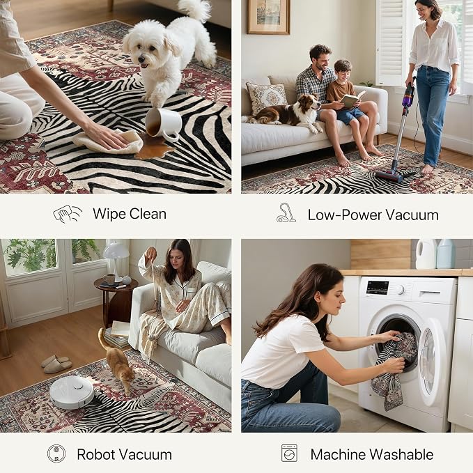 Bavni 2x3 Zebra Rug, Machine Washable Door Mat, Soft Animal Small Boho Rugs Non - Image 7