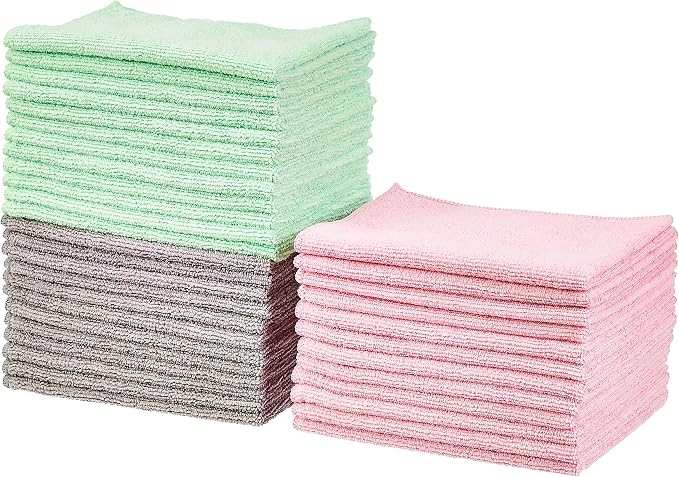 Amazon Basics Microfiber Cleaning Cloths, Non-Abrasive, Reusable and Washable by AmazonBasics