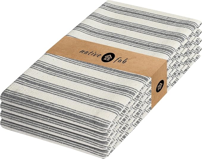 Native Fab 4 Pack Farmhouse Modern Stripe Kitchen Dish Towels Cotton Super by NativeFab