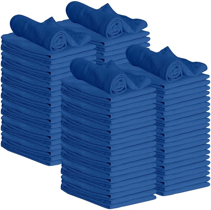 GREEN LIFESTYLE 100 Pack 12x14 Blue Shop Towel 100% Cotton, Super Absorbent and by GreenLifeStyle