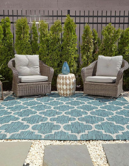 Unique Loom Outdoor Trellis Collection Area Rug (10' Square Teal/Gray)