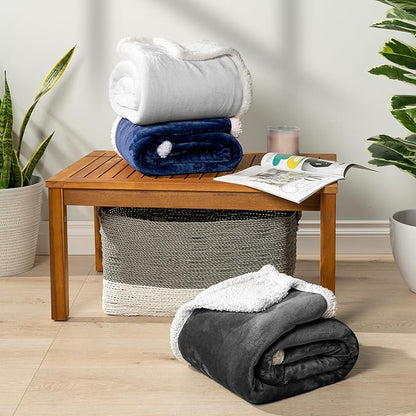 Pavilia Sherpa Fleece Blanket - Queen Size, Navy Blue, Plush Soft Fuzzy, Reversible Winter Blanket for Women & Men, 90x90 Inches