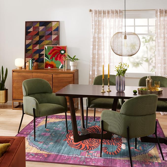 5X7 ft Tiger Rug Washable Oriental Traditional Animal Print Purple-Green Floral - Image 5