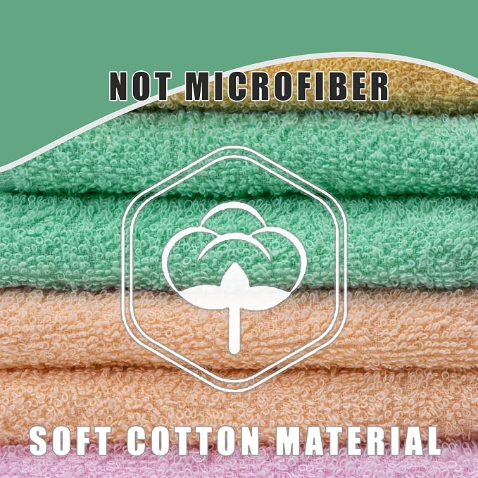 Terry Washcloths – 12x12 Inches – Pack of 10 – Multicolor – Highly Absorbent - Image 2
