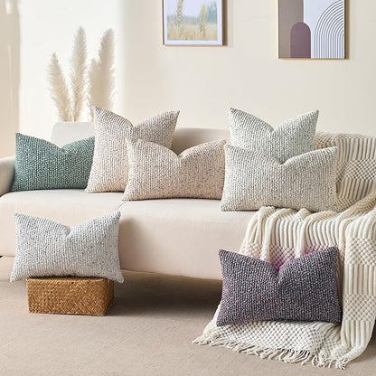 Decorative Couch Throw Pillow Covers 26x26 Purple Striped Soft Wool Pillow Covers Neutral Textured Boho Cushion Covers for Modern Farmhouse Sofa Bedroom Living Room Decor SY011-E26