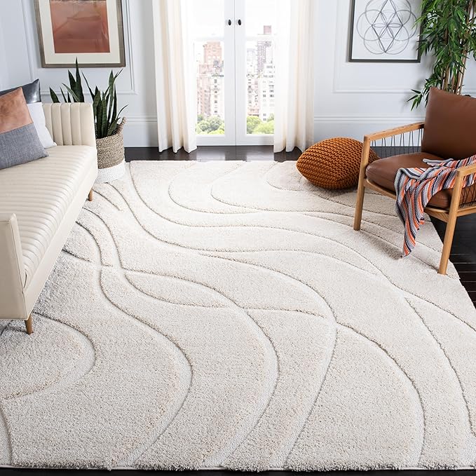 SAFAVIEH Florida Shag Collection Area Rug - 9'6" x 13', Creme & Creme, Non-Shedding & Easy Care, 1.2-inch Thick Ideal for High Traffic Areas in Living Room, Bedroom (SG471-1111)