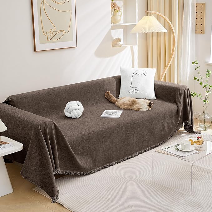 MEETSKY Oversized Couch Cover Sofa Covers Couch Covers for 3 Cushion Couch Sofa Pet Friendly, L Shaped Sectional Sofa Covers Washable Simply Put Sofa Throw Cover for Dogs, 91"x 150"，Dark Chocolate