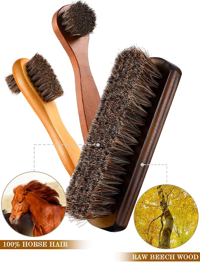 Youngjoy 6 Pieces Horsehair Shine Shoes Brush Kit Polish Dauber Applicators - Image 3